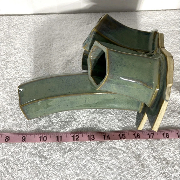 Vintage Handmade  Green Ceramic Pottery Vase Art - Picture 16 of 16